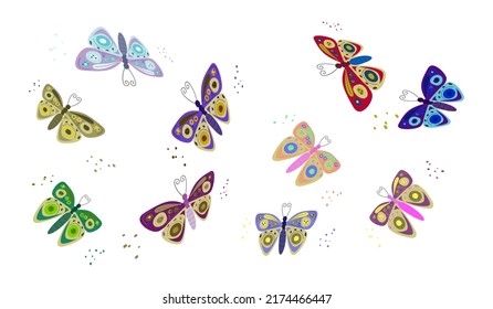 a set of tropical forest butterflies.vector illustration .isolated on a white background
