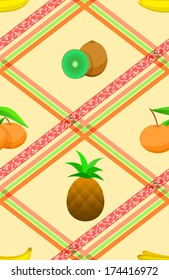 Set tropical fresh fruits as seamless pattern of kitchen design.