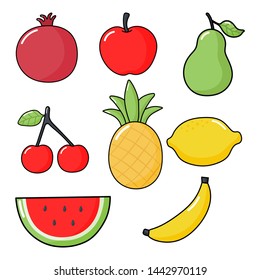 set of tropical fruit cartoon style. isolated on white background. vector illustration.
