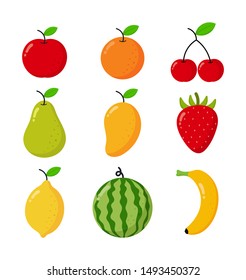 set of tropical fruit cartoon style. isolated on white background. vector illustration.