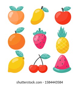 set of tropical fruit cartoon style. isolated on white background. vector illustration.