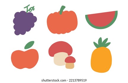 Set of tropical fruit for healthy vegan design element