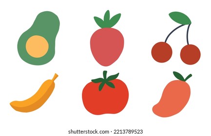 Set of tropical fruit for healthy vegan design element