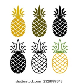 Set of tropical fruit Pineapples. High quality vector with various illustration styles.