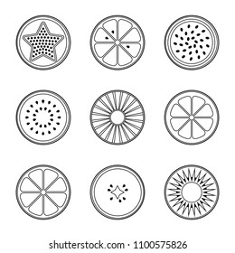 Set of Tropical Fruit Slice Icons. Vector Illustration. Live Graphic Style. Tropical Summer Design Decorative Elements for Market, Web