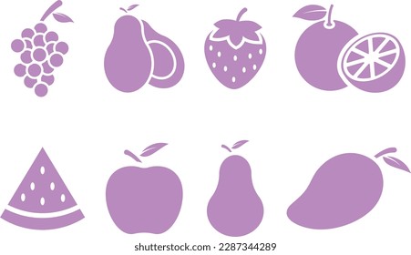 Set of tropical fruits flat vector icon. Summer set tropical fruits icon