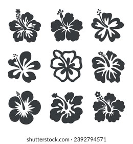 Set of tropical hibiscus flower silhouette illustrations
