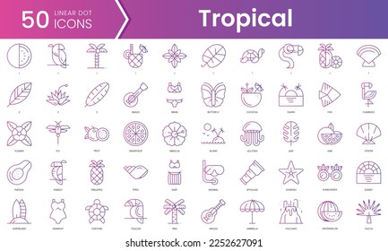 Set of tropical icons. Gradient style icon bundle. Vector Illustration