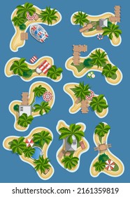 Set of tropical islands. A place to relax. View from above. Vector illustration.