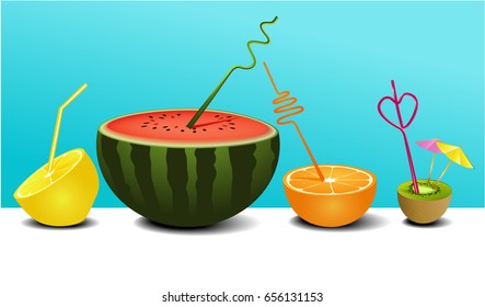 Set of tropical juicy fruits