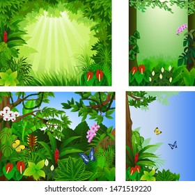 Set of tropical jungle banner background