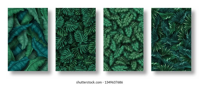 Set of tropical leaves background