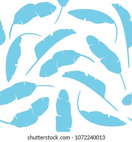 Set of tropical leaves. Banana leaves isolated blue on white background