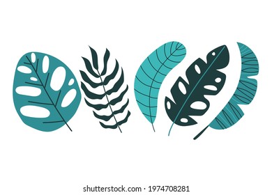 Set of tropical leaves. Flat design.