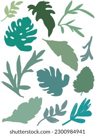 Set of tropical leaves pattern isolated on white background.vector illustration of tropical foliage.
