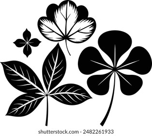 Set of tropical leaves with silhouette style vector