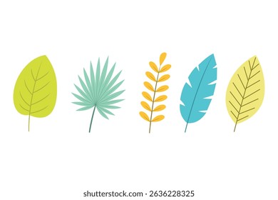Conjunto de hojas tropicales de Ilustración vectorial. Conveniente para el arte del Clip, pegatinas, ilustración plana del diseño, etc