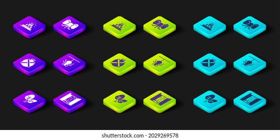 Set Tropical leaves, Waterfall, Canteen water bottle, Spider, Elephant and Chichen Itza in Mayan icon. Vector