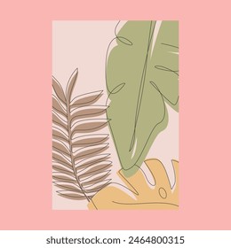 Set Tropical Palm Leaves Continuous Line Art Logo Vektorgrafik Symbol Illustration Design