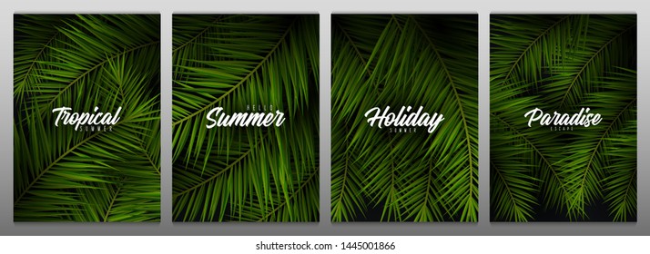 Set of Tropical palm leaves. Exotic palms tree. Dark Floral Backgrounds