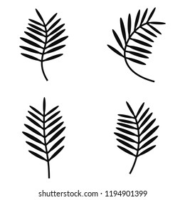 Set Of Tropical Palm Leaves. Vector Illustration Isolated On White Background.