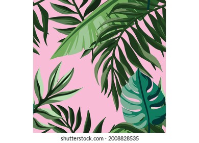 Set of Tropical palm. Pattern tropical leaves on background vector for decoration on summer events.