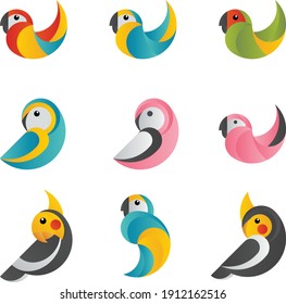 Set of tropical parrots, vector illustration