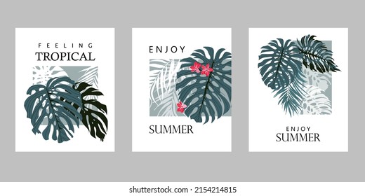 Set of tropical posters in minimal style