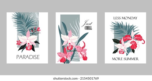 Set of tropical posters in minimal style