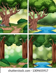 Set of tropical rainforest background illustration