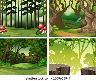 Set of tropical rainforest background illustration