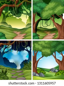 Set of tropical rainforest background illustration