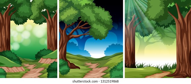 Set of tropical rainforest background illustration