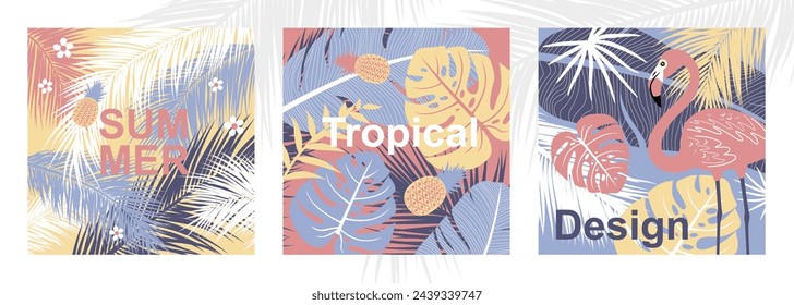 Set of tropical summer banner design on white background Vector illustration