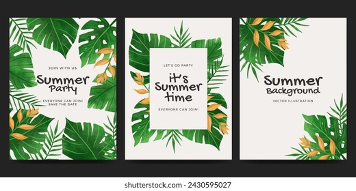 conjunto de tarjeta o póster de verano tropical