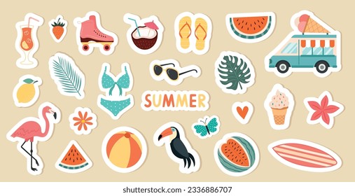 A set of tropical summer stickers