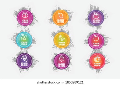 Set of tropical tea coaster, badges, pinsclip, stickers, tropical, fruits, marketing, advertising