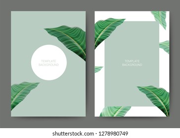 Set of tropical template Background. For Invitation, menu, sale, thank you, banner, Decoration with leaf & floral flower summer tropical watercolor style. Vector illustration.
