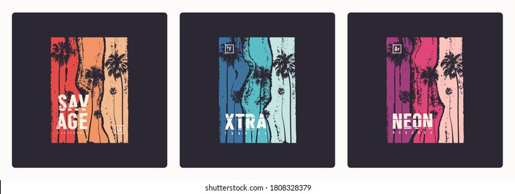 Set of tropical t-shirt vector designs, posters, prints, templates.