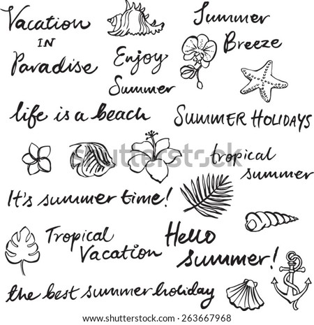 set tropical vacation words phrases stock vector royalty free
