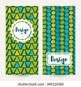 Set tropical Vector  hipster backgrounds in blues and greens. Hand drawn style Trend tropical green flash color.