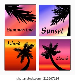 Set of Tropical Vector Sunsets with a place for text
