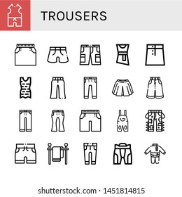 Set of trousers icons such as Clothes, Skirt, Shorts, Blouse, Trousers, Jeans, Overall, Clothes line, Pant , trousers
