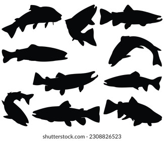 Set of Trout Fish Silhouette Bundle, Animal Icons, Fish Bundle, Sea life, Under the Ocean