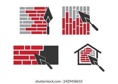 set of trowel and brick house logo design vector template