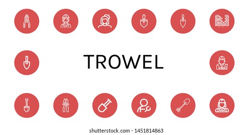 Set of trowel icons such as Plier, Builder, Painter, Trowel, Brick, Shovel, Plumber , trowel