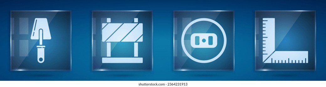 Set Trowel, Road barrier, Electrical outlet and Corner ruler. Square glass panels. Vector