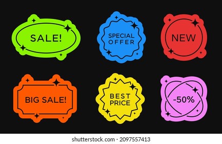 Set of Trrendy Flat Geometric Sale Banners Vector Design. Cool Abstract Shape Badges. 