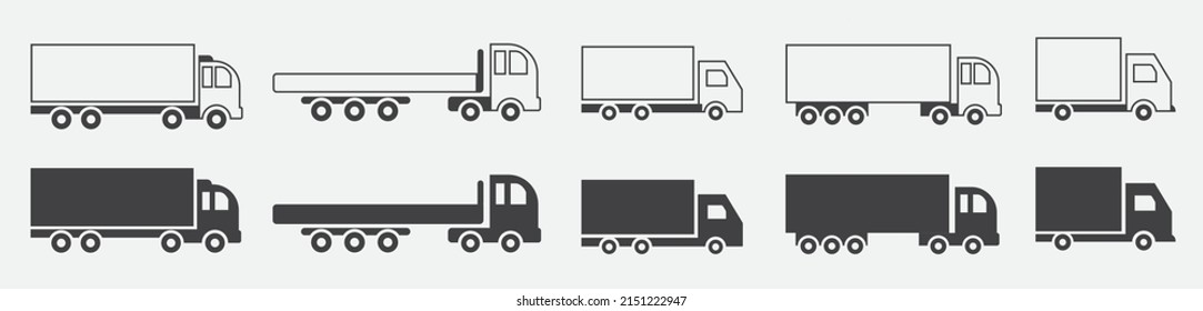 Set of Truck Black vector icons illustration and line art on white background