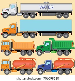 Set truck car carrier, tractor, dump trucks, vacuum trucks